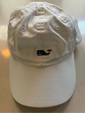 Vineyard Vines White Cap with Navy Whale Emblem